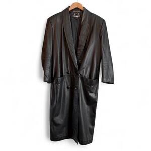 Amazing Vintage ‘80’s Black Leather Women’s Trench Coat size Medium